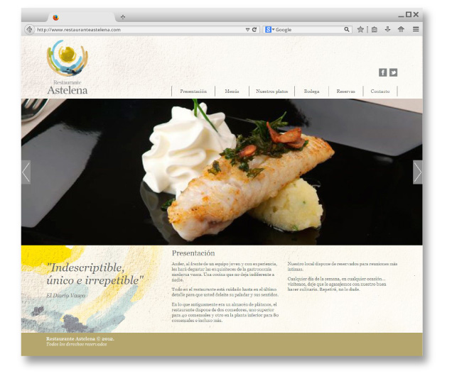 web del restaurante astelena
